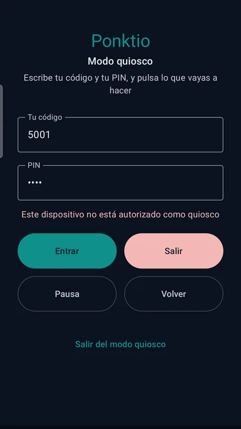 App Ponktio: aviso de que el dispositivo no está autorizado como quiosco cuando el token se ha revocado